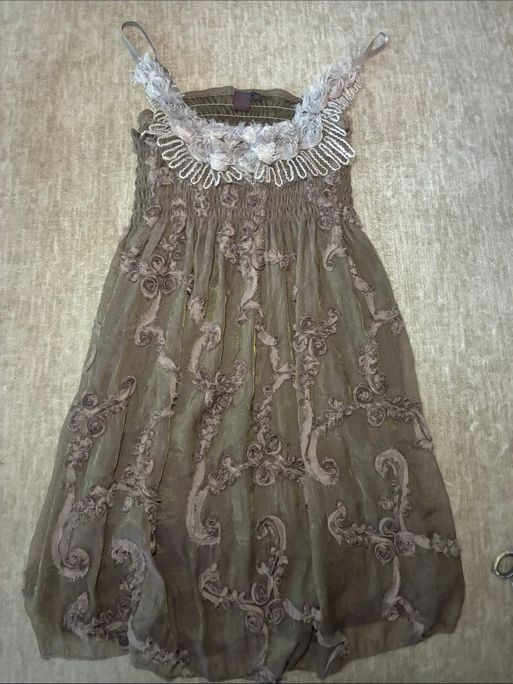 Boho Embroidered Olive Midi Dress